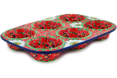 Polish Pottery 11 Muffin Pan Red Poppy Chain – CeramikaArtystyczna